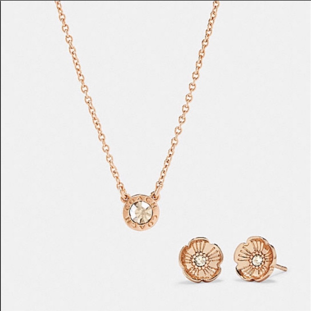 Coach Open Circle Pendant & Rose Stud Earrings Set - Picture 3 of 3